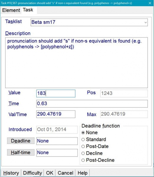 元素參數對話框中的 Task 選項卡