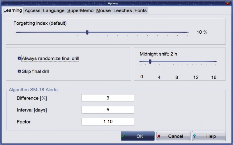 Tools : Options : Learning 選項卡