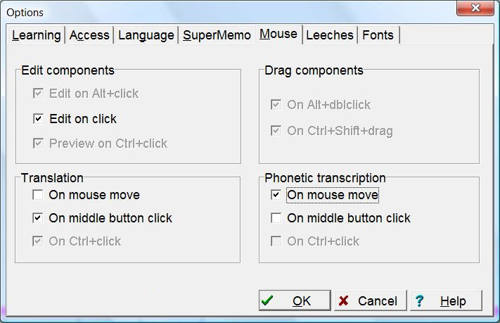 Tools : Options : Mouse 選項卡
